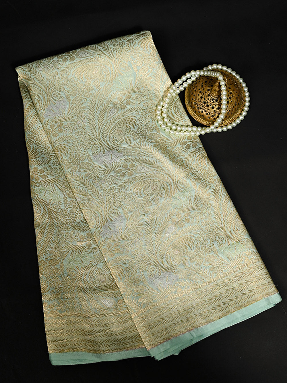 Sea Green Katan Silk Brocade Handloom Banarasi Saree - Sacred Weaves
