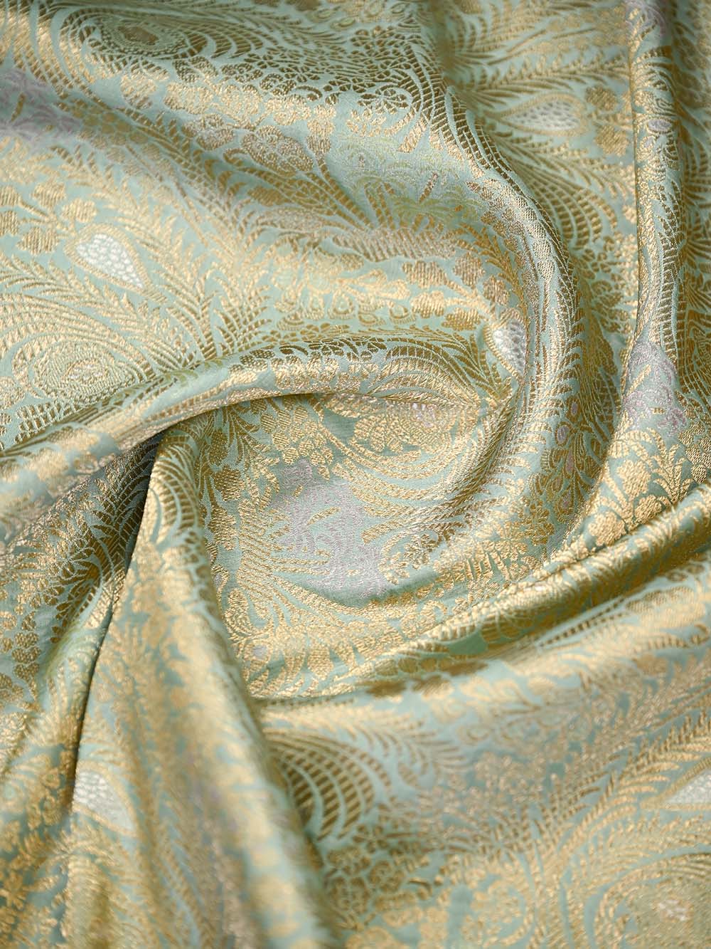 Sea Green Katan Silk Brocade Handloom Banarasi Saree - Sacred Weaves