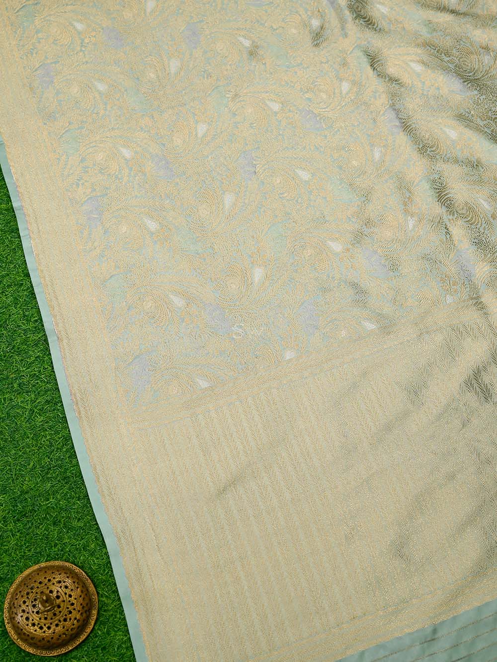 Sea Green Katan Silk Brocade Handloom Banarasi Saree - Sacred Weaves