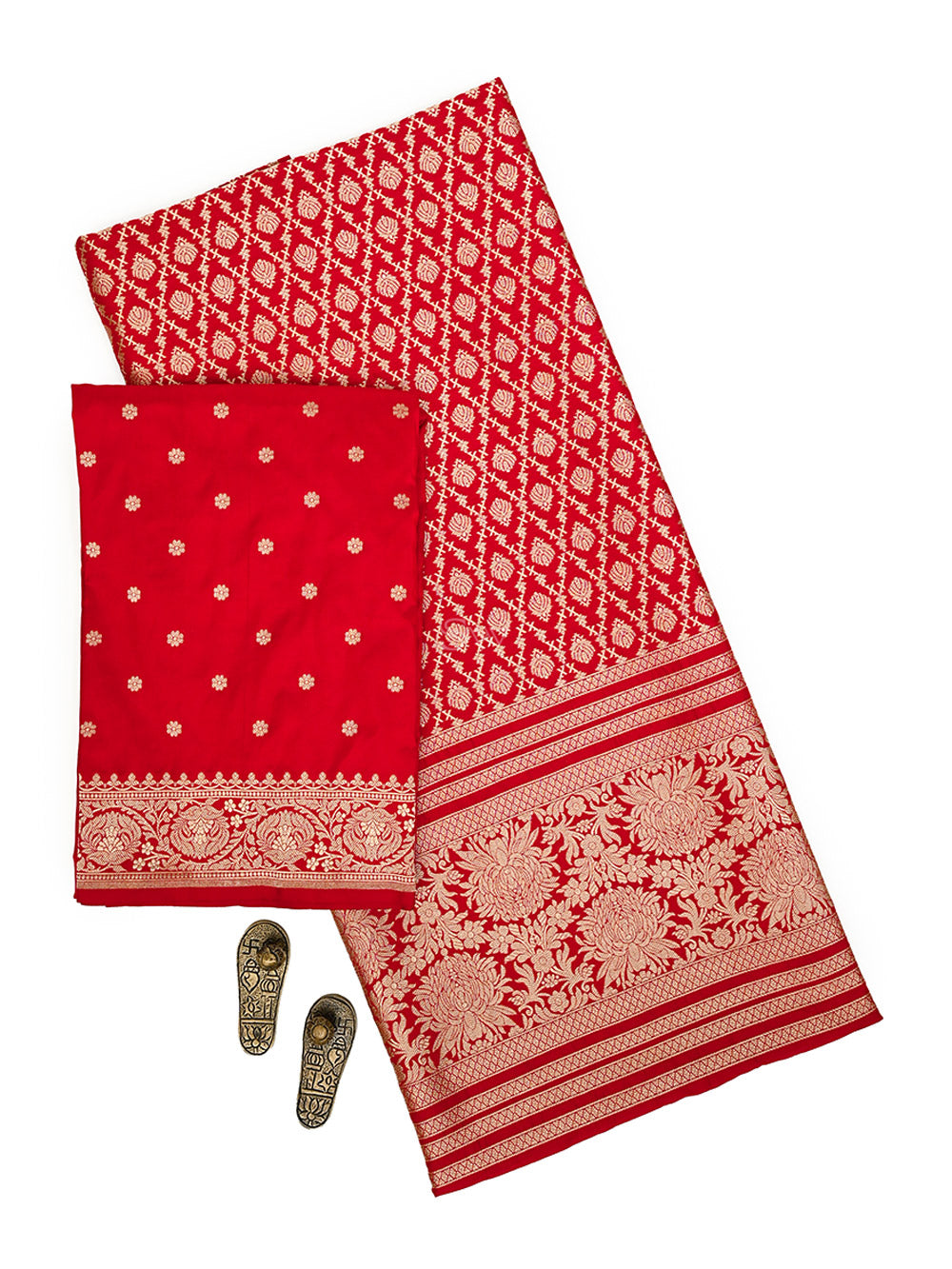 Red Jaal Katan Silk Handloom Banarasi Suit - Sacred Weaves