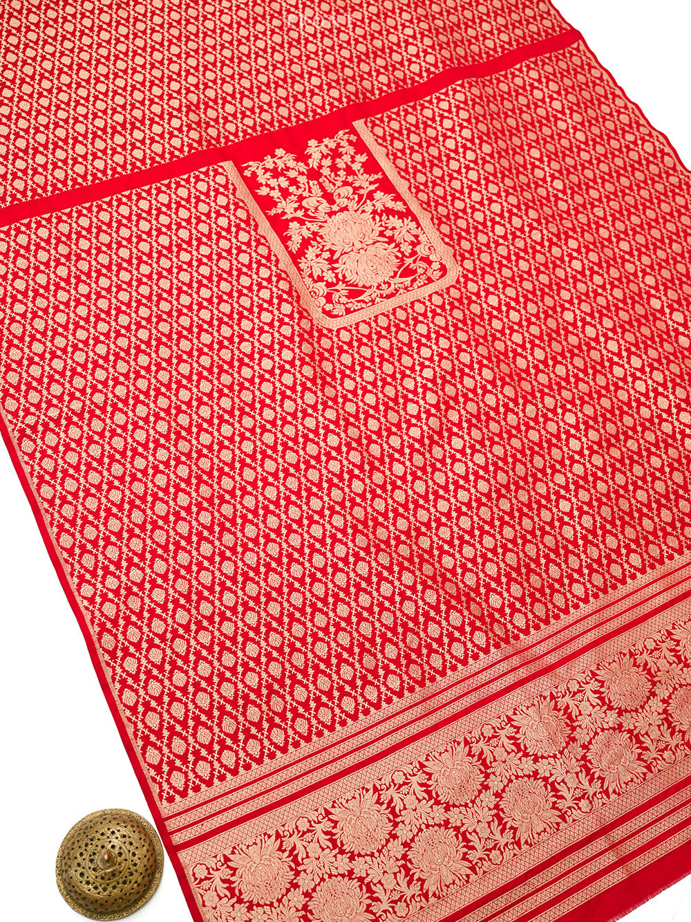 Red Jaal Katan Silk Handloom Banarasi Suit - Sacred Weaves