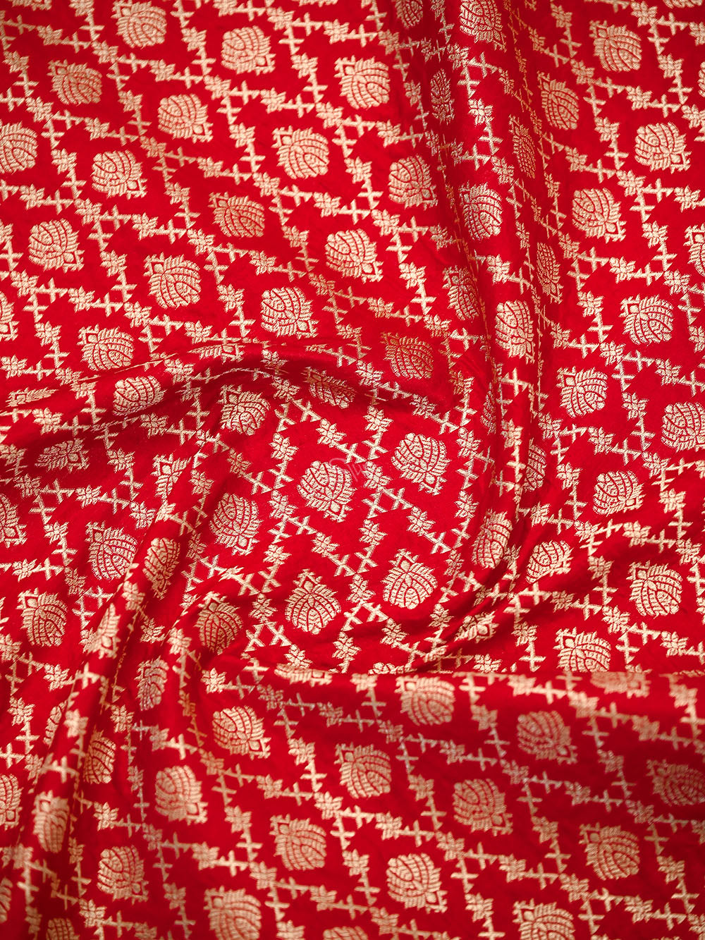 Red Jaal Katan Silk Handloom Banarasi Suit - Sacred Weaves