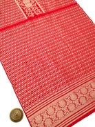 Red Jaal Katan Silk Handloom Banarasi Suit - Sacred Weaves