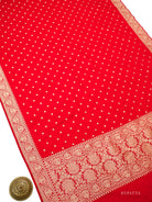 Red Jaal Katan Silk Handloom Banarasi Suit - Sacred Weaves