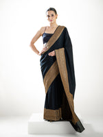 Black Plain Crepe Silk Handloom Banarasi Saree - Sacred Weaves