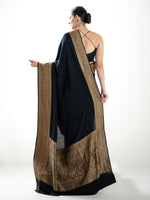 Black Plain Crepe Silk Handloom Banarasi Saree - Sacred Weaves