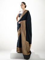 Black Plain Crepe Silk Handloom Banarasi Saree - Sacred Weaves