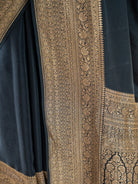 Black Plain Crepe Silk Handloom Banarasi Saree - Sacred Weaves