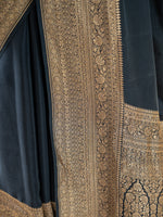 Black Plain Crepe Silk Handloom Banarasi Saree - Sacred Weaves