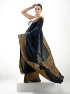 Black Plain Crepe Silk Handloom Banarasi Saree - Sacred Weaves