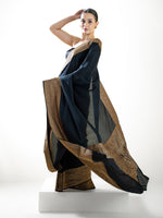 Black Plain Crepe Silk Handloom Banarasi Saree - Sacred Weaves