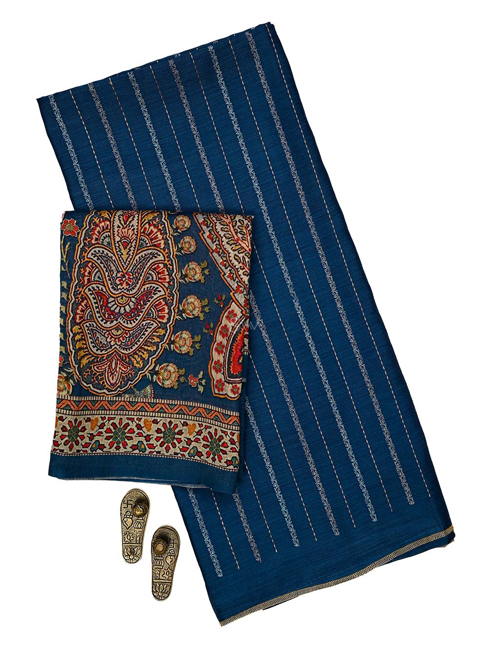 Blue Moonga Tussar Silk Handloom Banarasi Suit - Sacred Weaves