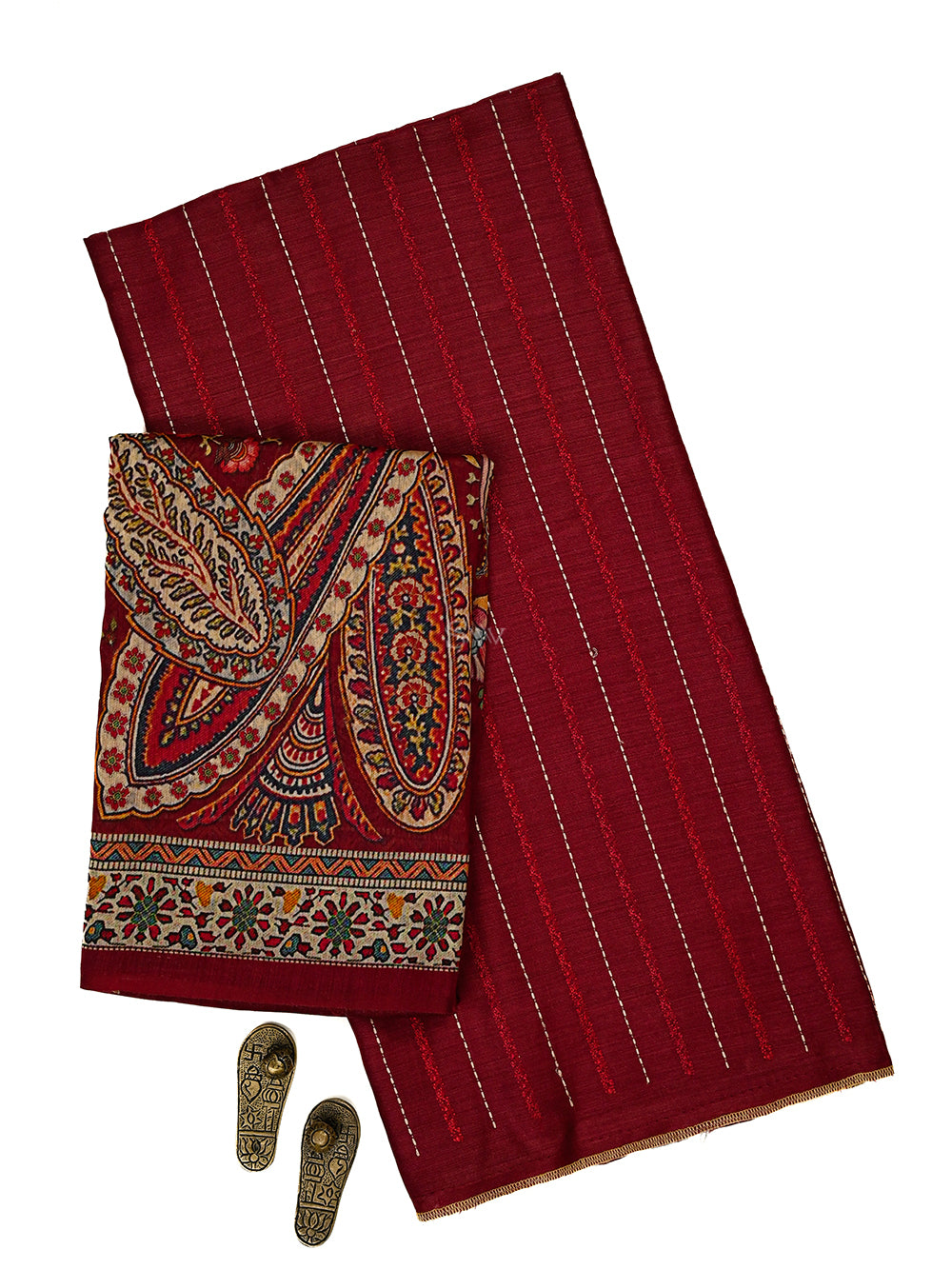 Maroon Moonga Tussar Silk Handloom Banarasi Suit - Sacred Weaves