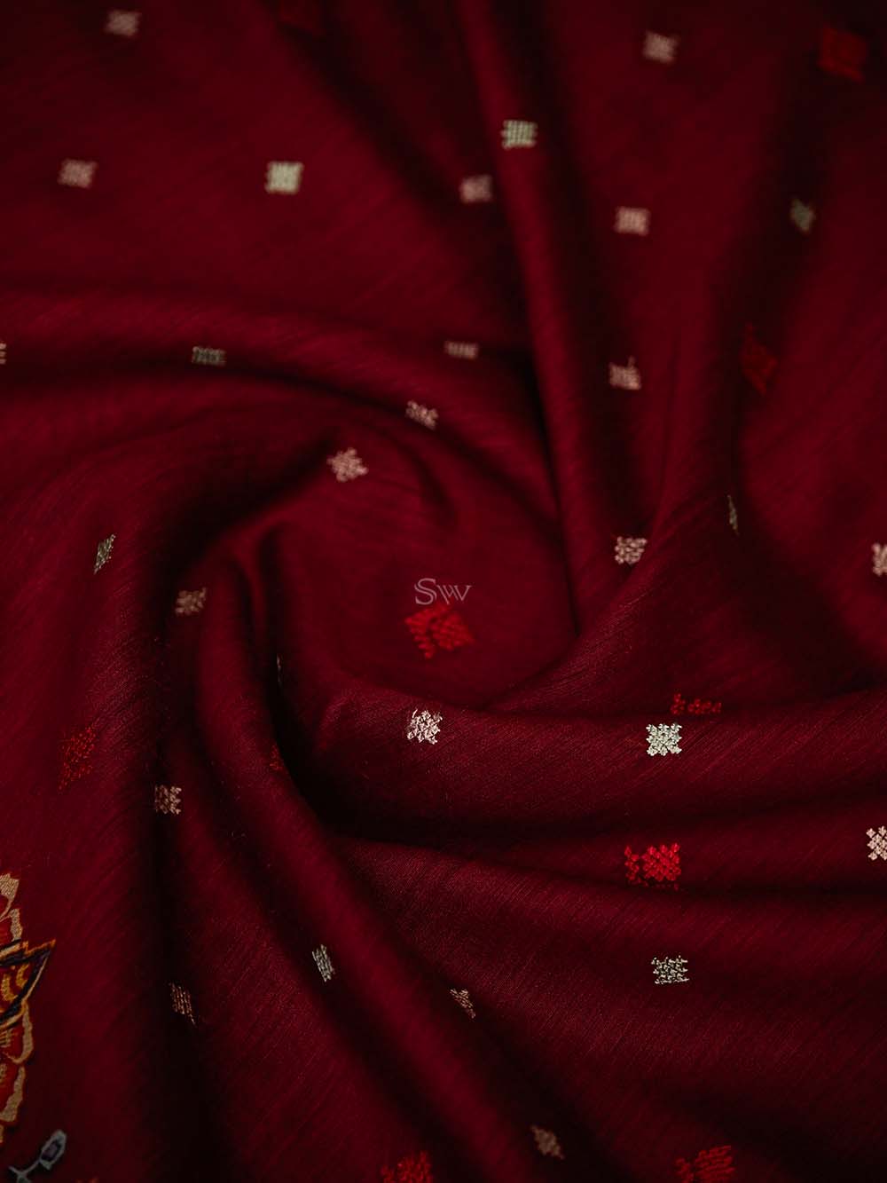 Maroon Moonga Tussar Silk Handloom Banarasi Suit - Sacred Weaves