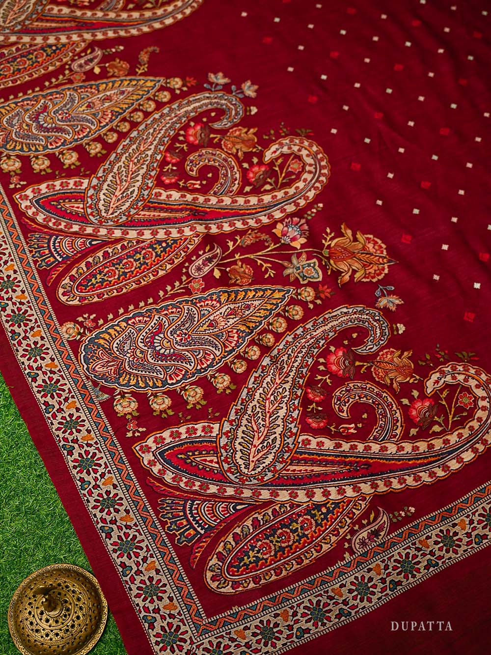 Maroon Moonga Tussar Silk Handloom Banarasi Suit - Sacred Weaves