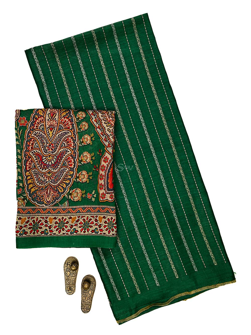 Bottle Green Moonga Tussar Silk Handloom Banarasi Suit - Sacred Weaves