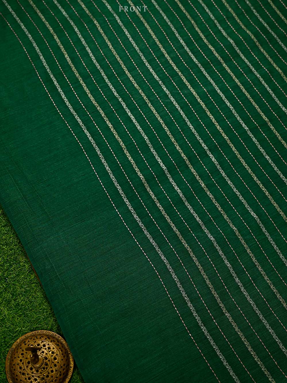 Bottle Green Moonga Tussar Silk Handloom Banarasi Suit - Sacred Weaves