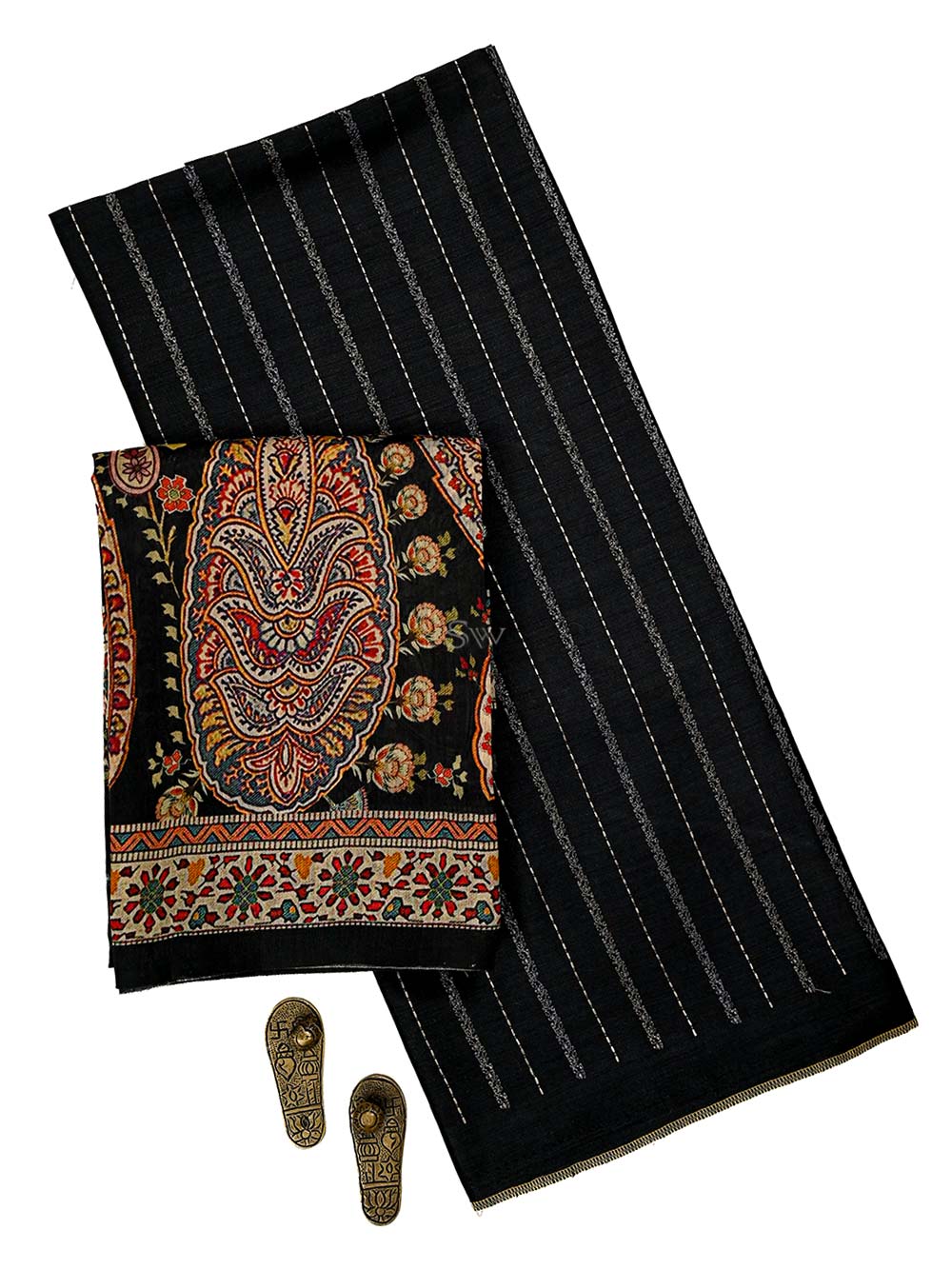 Black Moonga Tussar Silk Handloom Banarasi Suit - Sacred Weaves