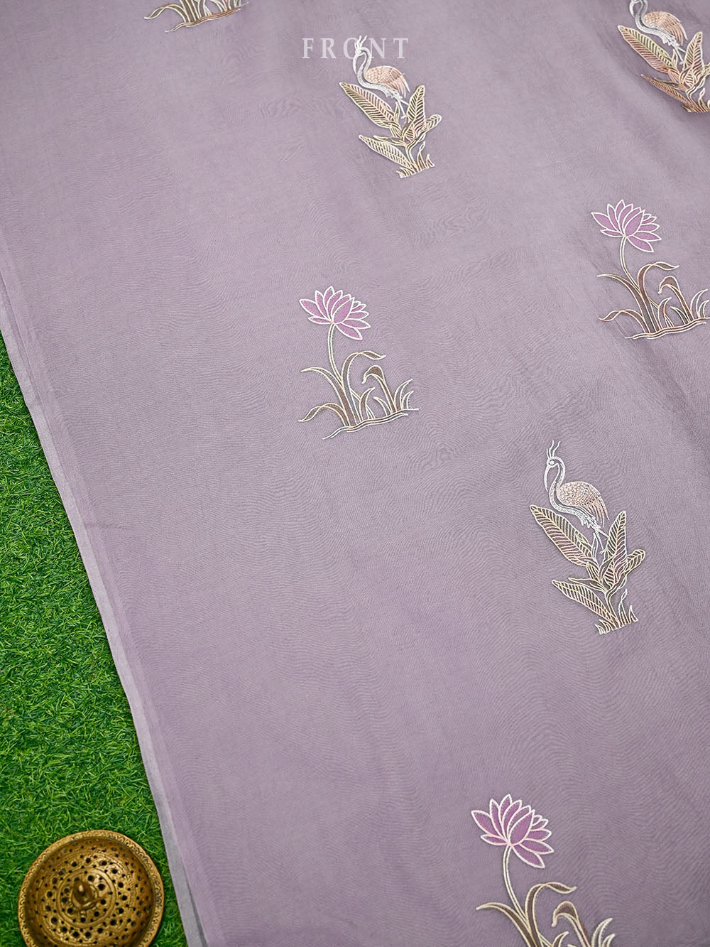 Mauve Embroidered Organza Handloom Banarasi Suit - Sacred Weaves