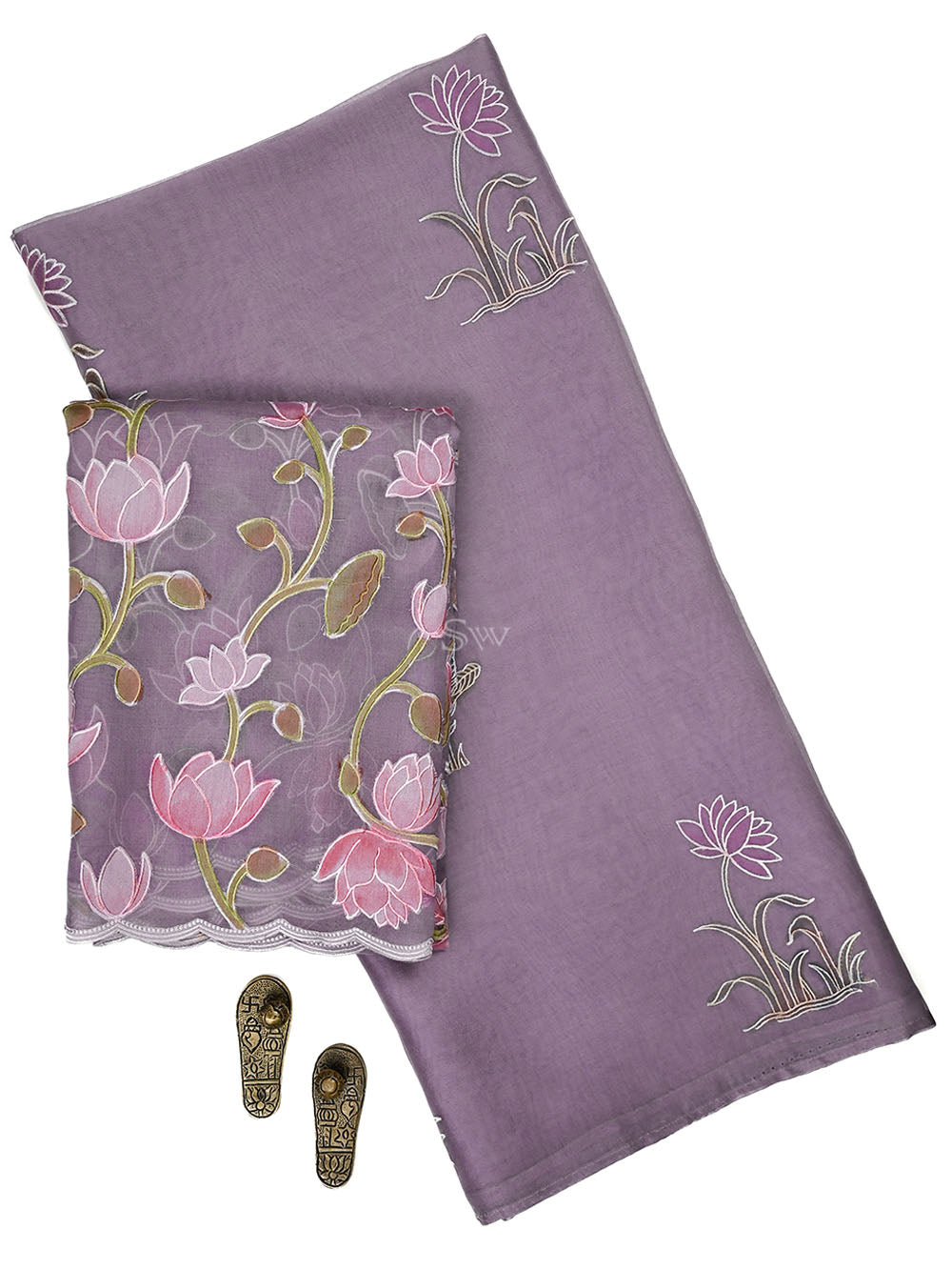 Mauve Embroidered Organza Handloom Banarasi Suit - Sacred Weaves