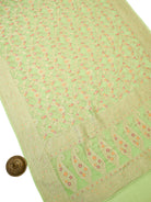 Pista Green Meenakari Jaal Khaddi Georgette Handloom Banarasi Saree - Sacred Weaves