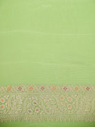 Pista Green Meenakari Jaal Khaddi Georgette Handloom Banarasi Saree - Sacred Weaves