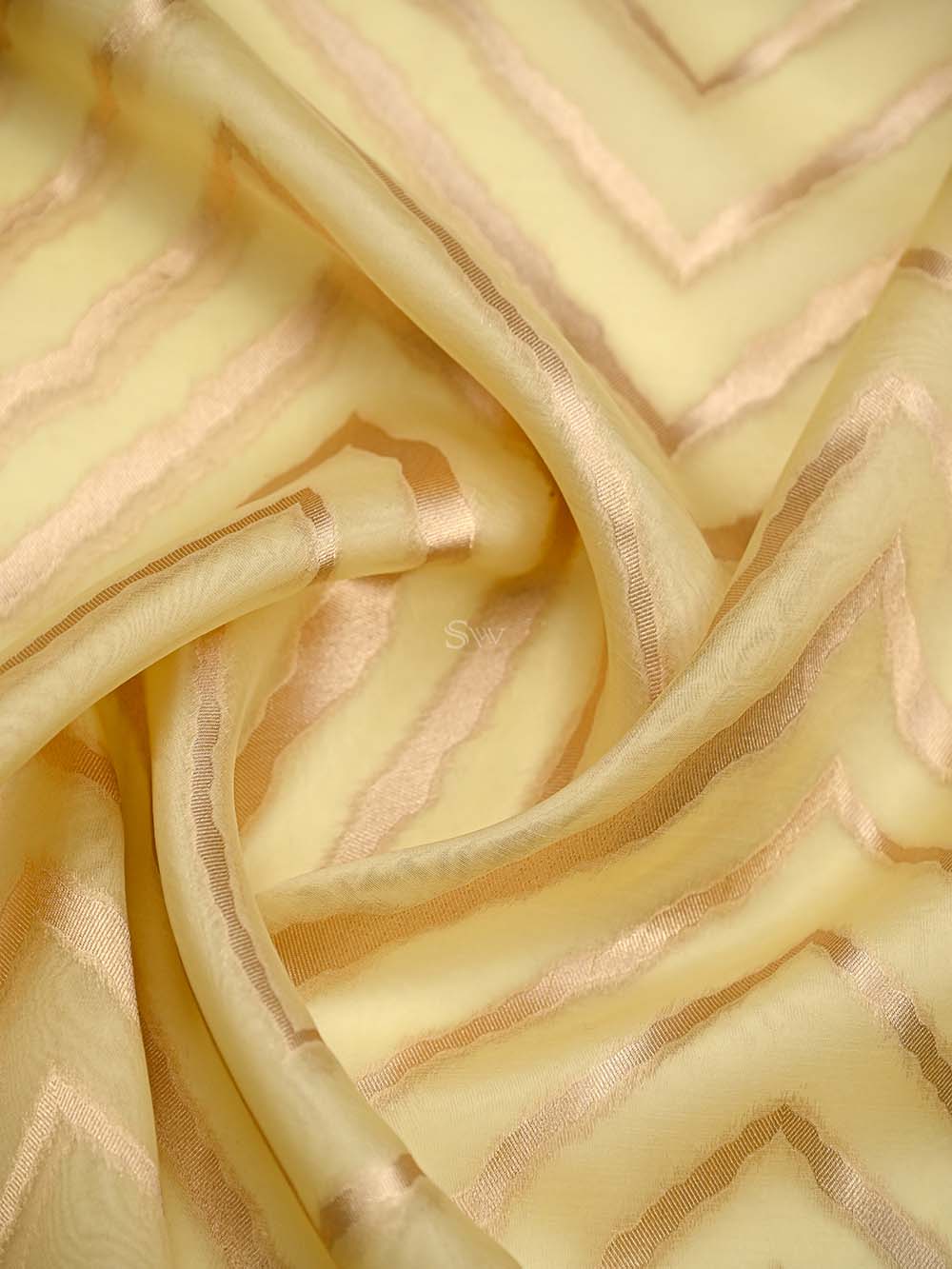 Yellow Stripe Organza Handloom Banarasi Saree - Sacred Weaves