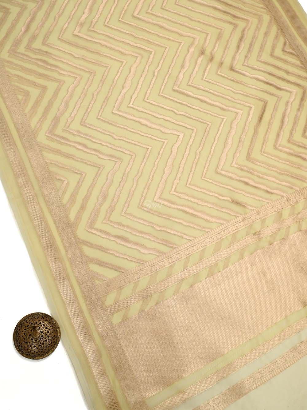 Yellow Stripe Organza Handloom Banarasi Saree - Sacred Weaves