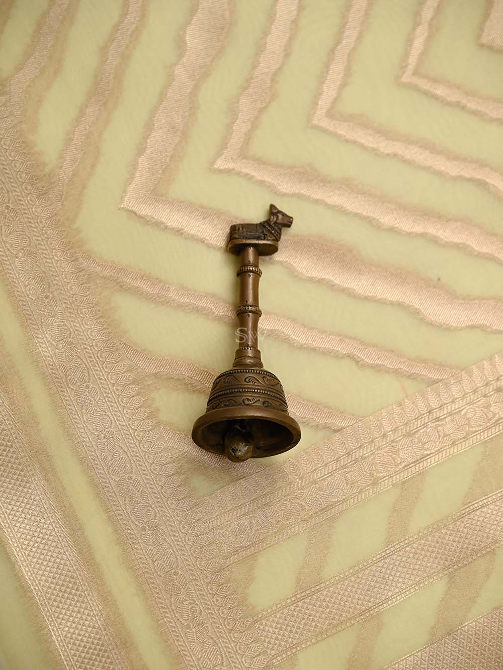 Yellow Stripe Organza Handloom Banarasi Saree - Sacred Weaves