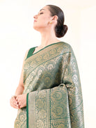 Bottle Green Silk Brocade Handloom Banarasi Saree - Sacred Weaves