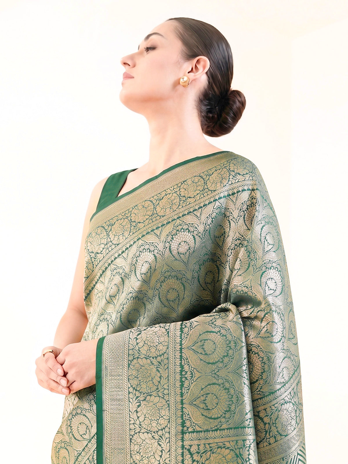 Bottle Green Silk Brocade Handloom Banarasi Saree - Sacred Weaves