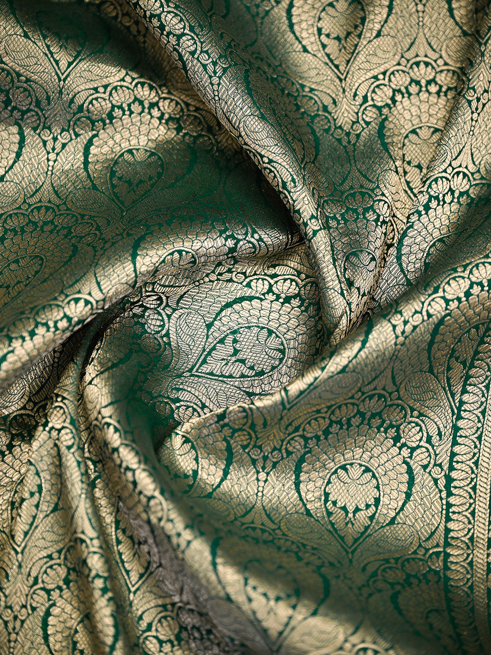 Bottle Green Silk Brocade Handloom Banarasi Saree - Sacred Weaves