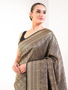Black Zari Jaal Silk Brocade Handloom Banarasi Saree - Sacred Weaves