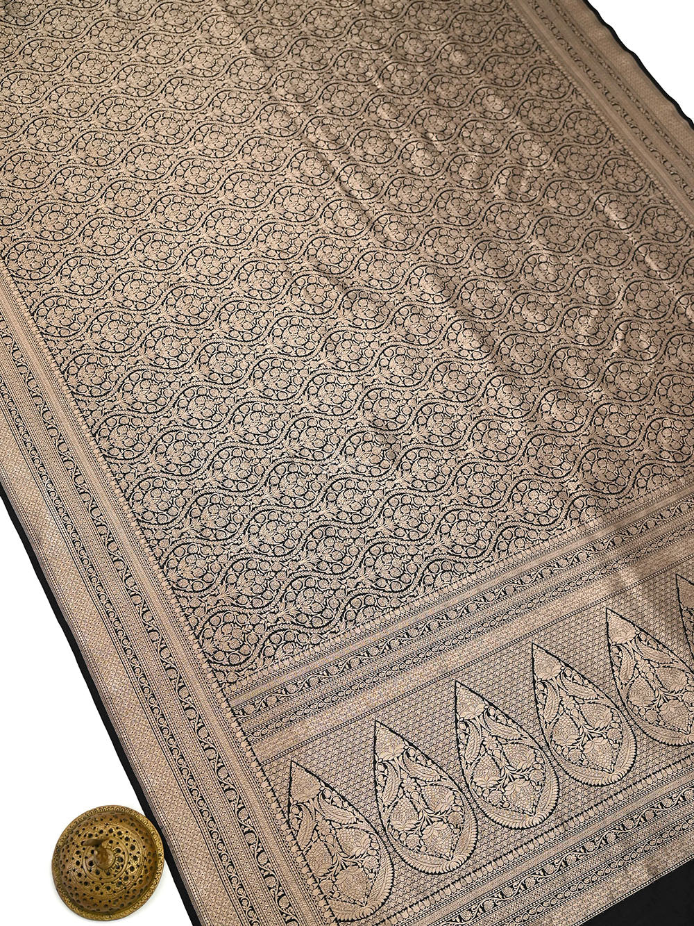 Black Zari Jaal Silk Brocade Handloom Banarasi Saree - Sacred Weaves