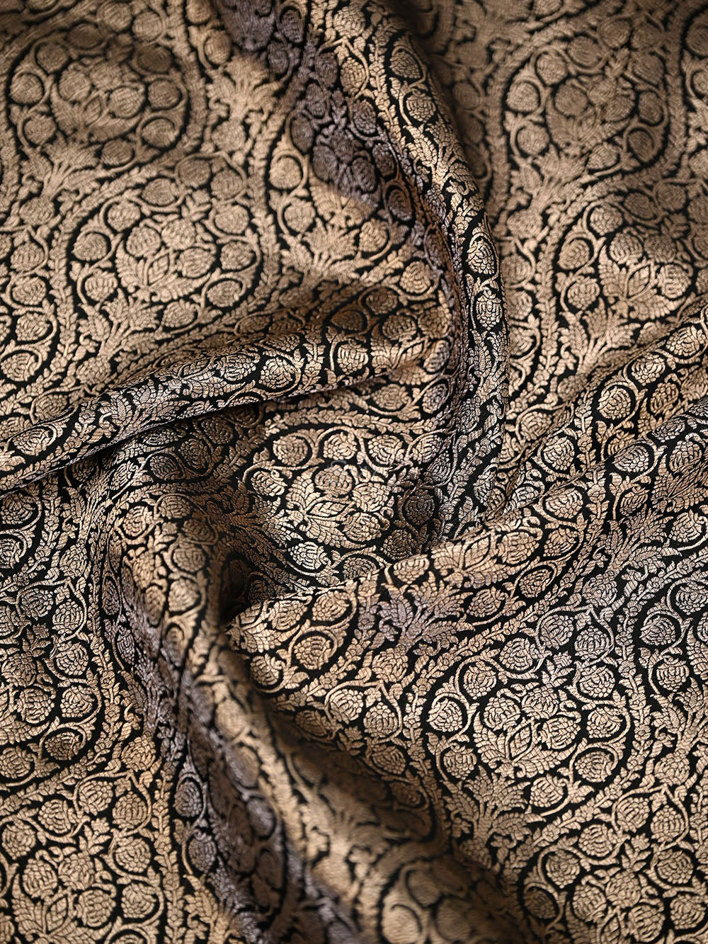 Black Zari Jaal Silk Brocade Handloom Banarasi Saree - Sacred Weaves