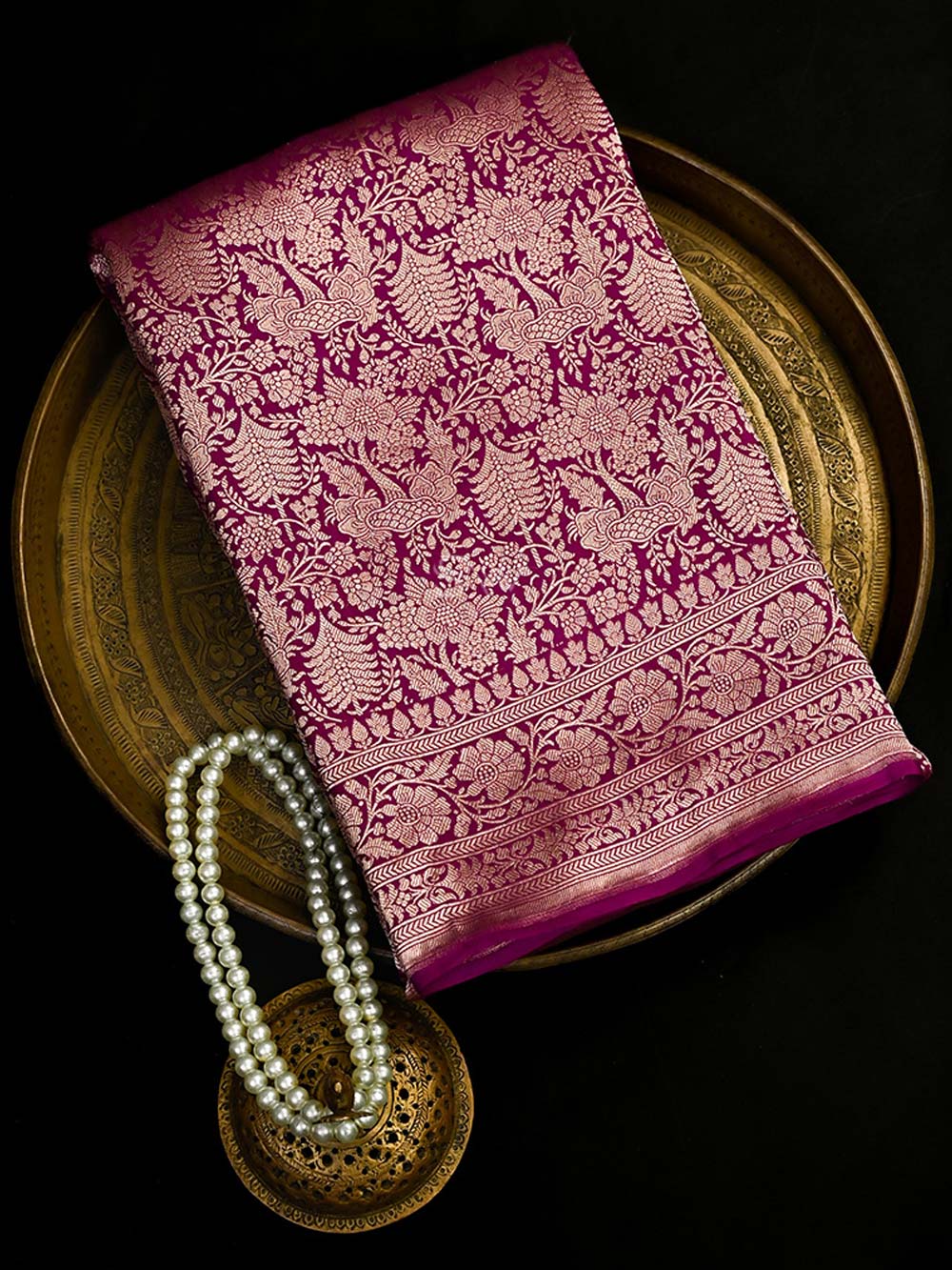 Dark Magenta Silk Brocade Handloom Banarasi Saree - Sacred Weaves