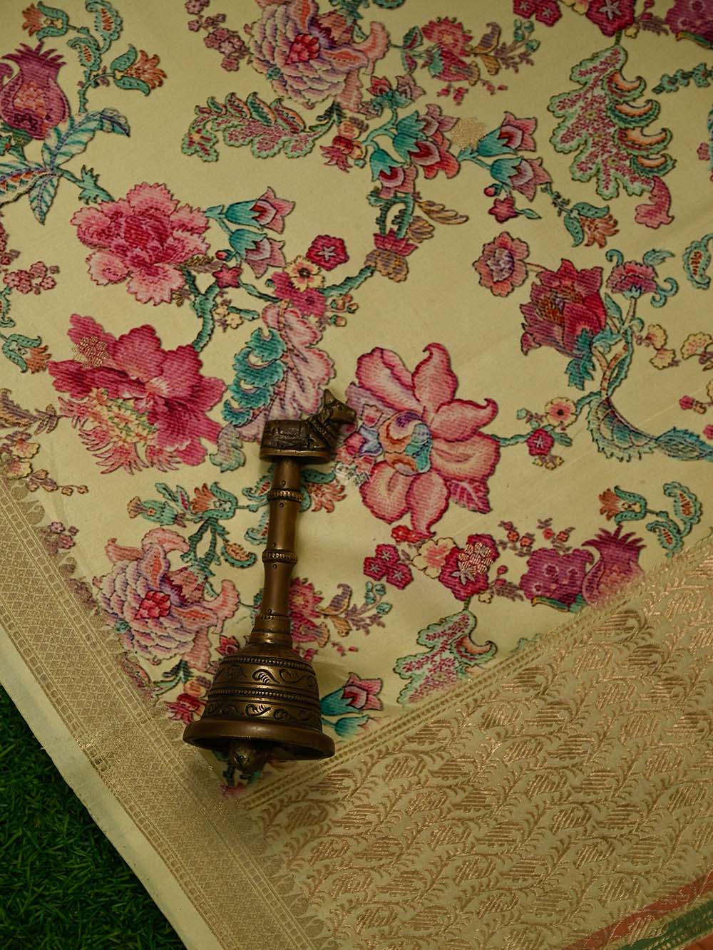 Cream Boota Katan Silk Handloom Banarasi Suit - Sacred Weaves