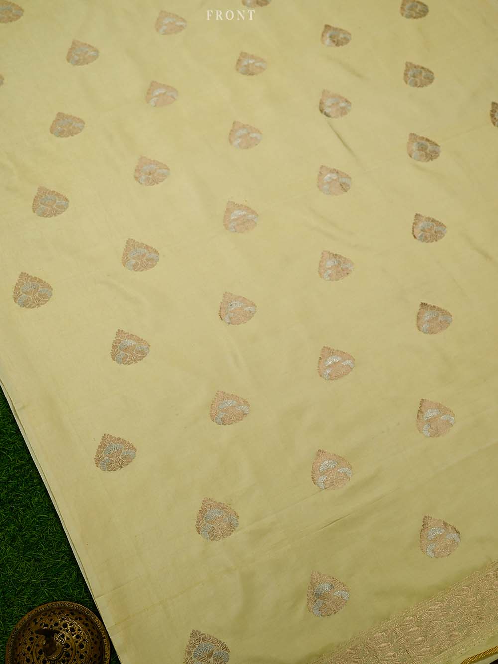 Cream Boota Katan Silk Handloom Banarasi Suit - Sacred Weaves