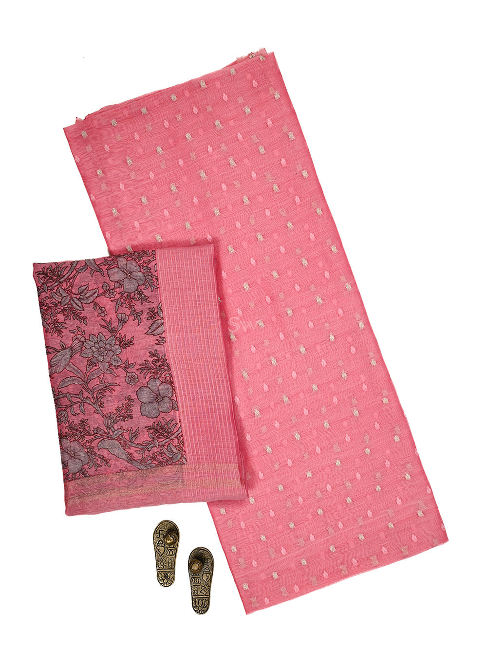 Pink Booti Cotton Silk Handloom Banarasi Suit - Sacred Weaves