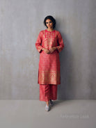 Pink Orange Jaal Katan Silk Handloom Banarasi Suit - Sacred Weaves