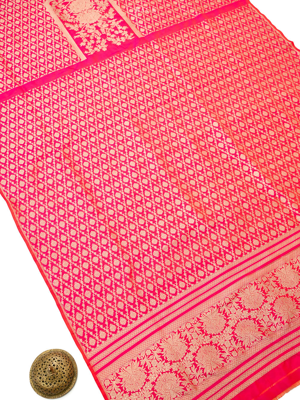 Pink Orange Jaal Katan Silk Handloom Banarasi Suit - Sacred Weaves