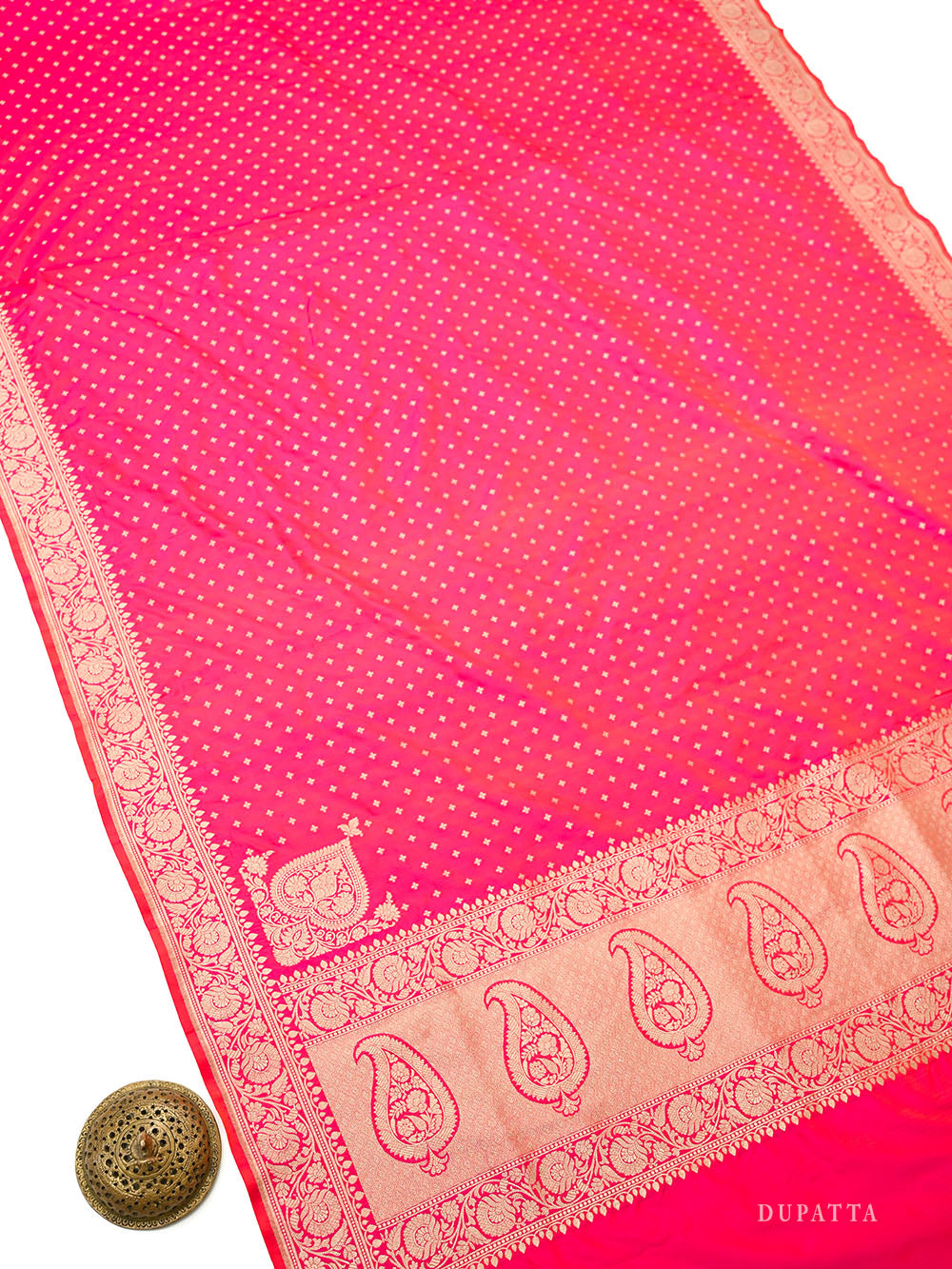 Pink Orange Jaal Katan Silk Handloom Banarasi Suit - Sacred Weaves
