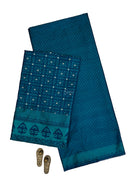 Blue Green Satin Tanchoi Silk Handloom Banarasi Suit - Sacred Weaves
