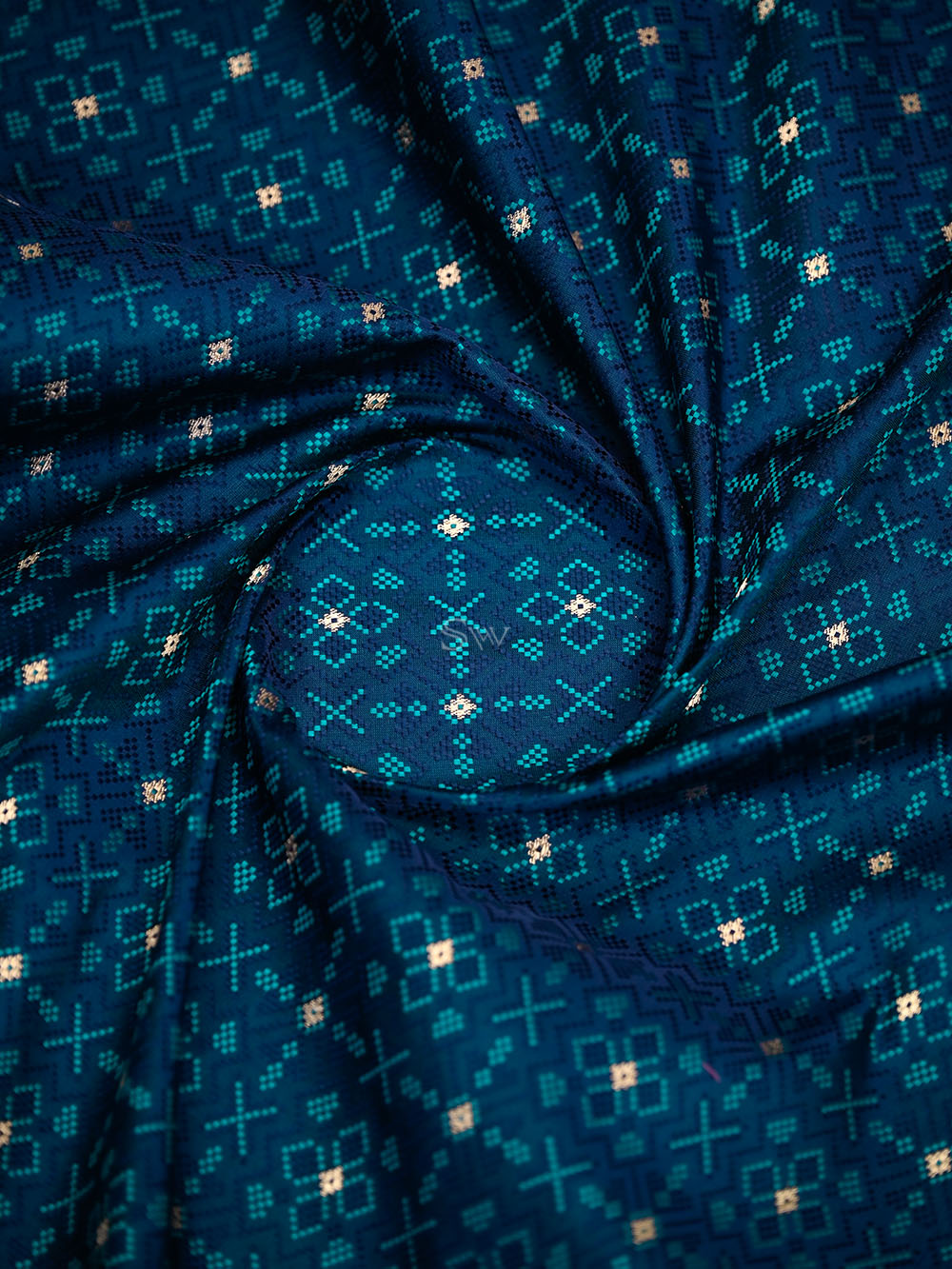 Blue Green Satin Tanchoi Silk Handloom Banarasi Suit - Sacred Weaves