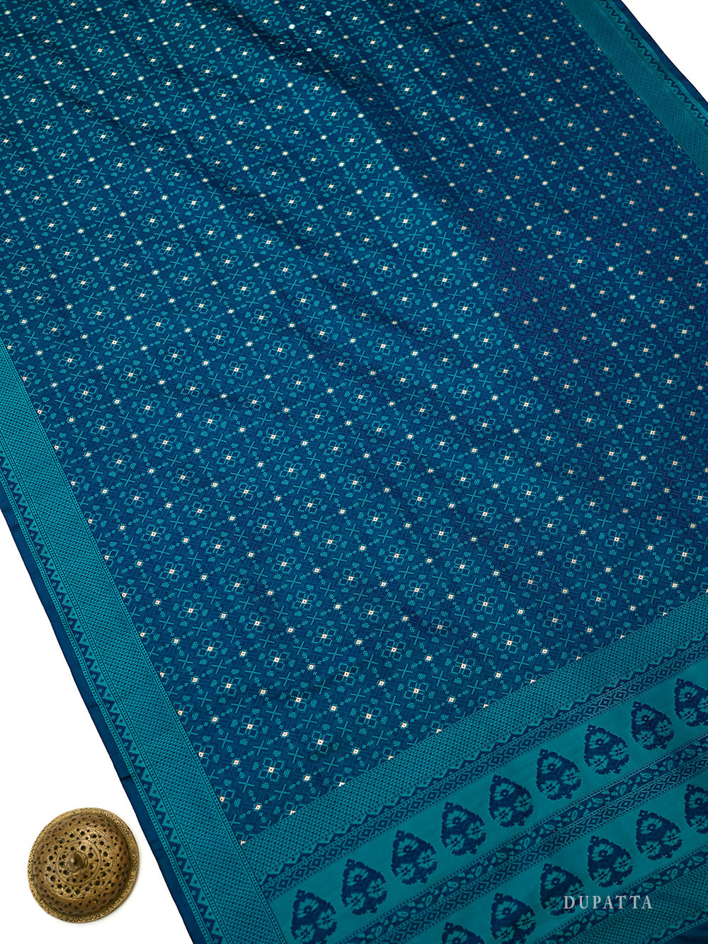 Blue Green Satin Tanchoi Silk Handloom Banarasi Suit - Sacred Weaves