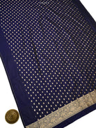 Navy Blue Meenakari Booti Katan Silk Handloom Banarasi Suit - Sacred Weaves