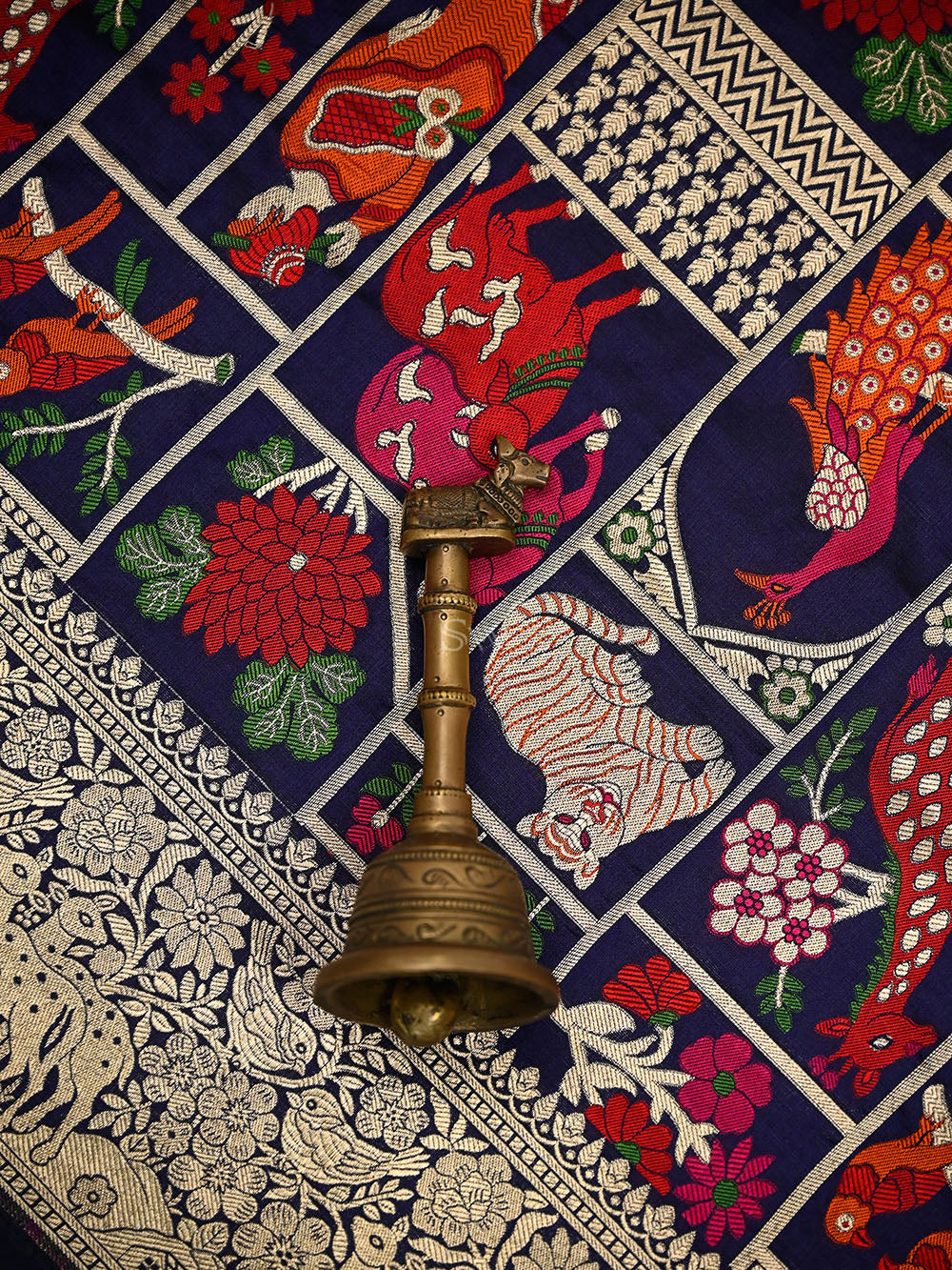 Navy Blue Meenakari Booti Katan Silk Handloom Banarasi Suit - Sacred Weaves