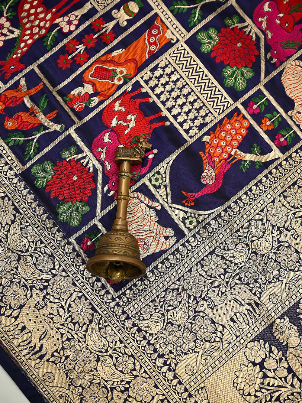 Navy Blue Meenakari Booti Katan Silk Handloom Banarasi Suit - Sacred Weaves