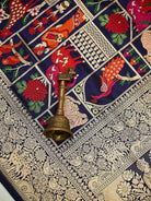 Navy Blue Meenakari Booti Katan Silk Handloom Banarasi Suit - Sacred Weaves