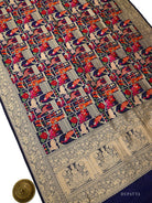 Navy Blue Meenakari Booti Katan Silk Handloom Banarasi Suit - Sacred Weaves